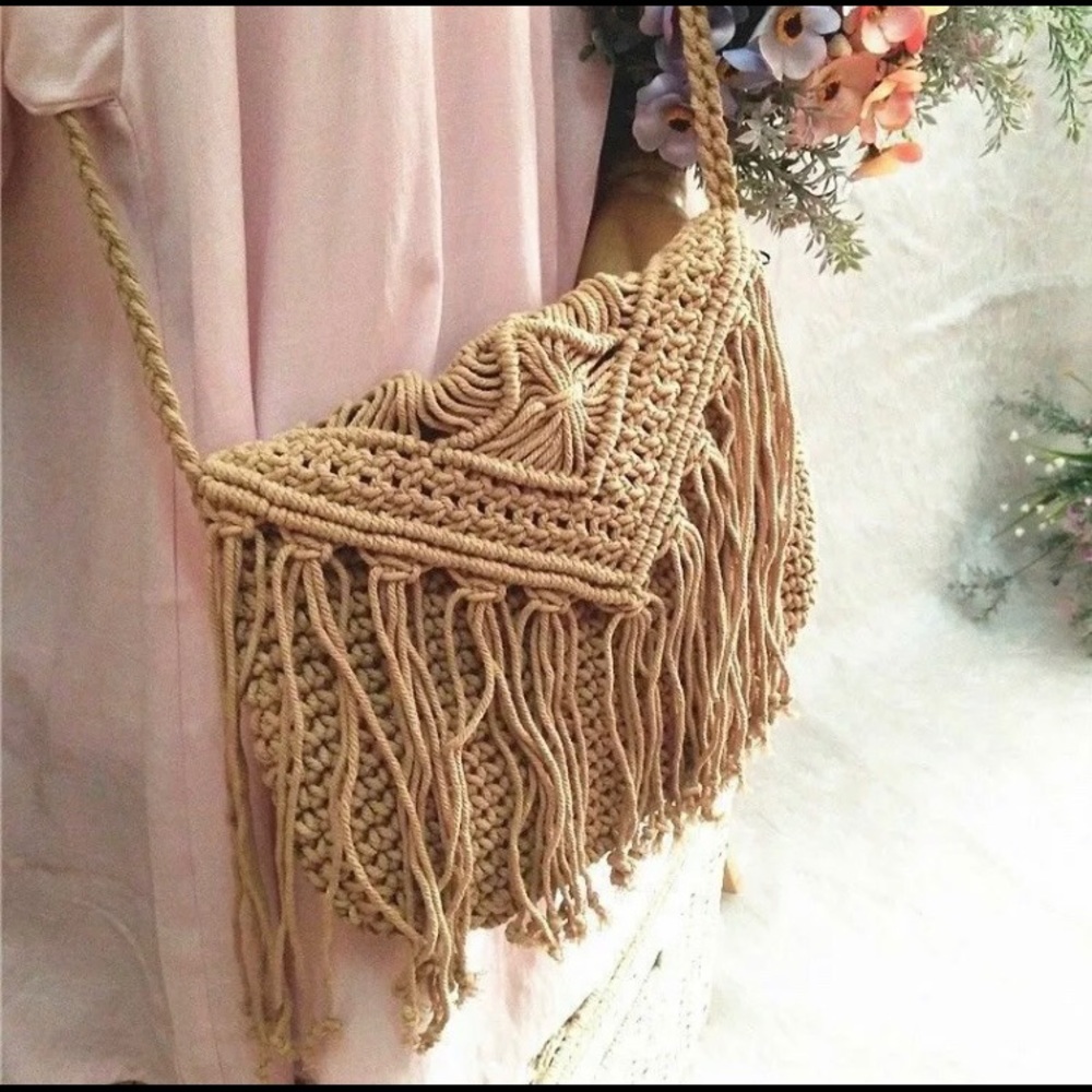 Crochet Bohemian Crossbody Bag with Tassel